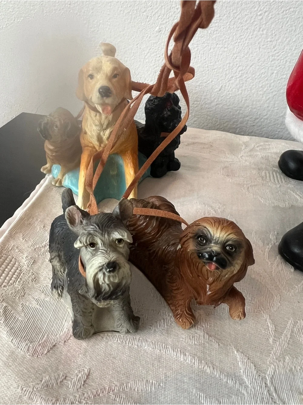 Dog Walking Santa Claus Figurine Decor